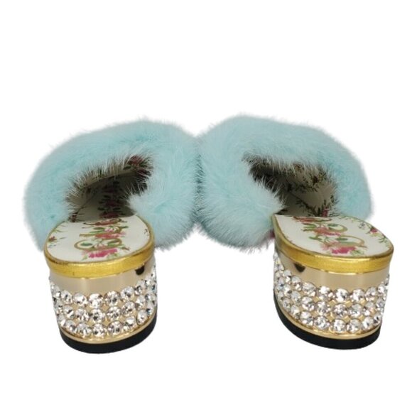 Gucci Mink Nappa Crystal Candy Fur Slippers Slides Mules - Picture 4 of 8